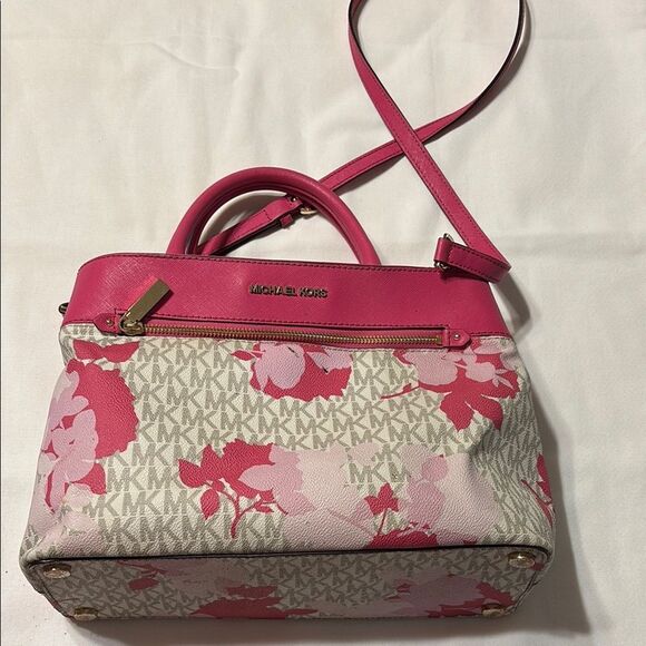 Michael Kors Pink and Cream Satchel with Floral Design - Picture 1 of 16